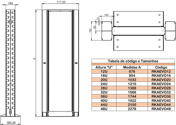 Informação técnica 1 de Rack Aberto Evo fornecida pela Triunfo